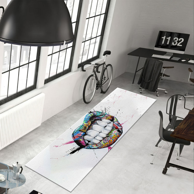 Non-Woven Thin Type Printed Rug Featuring a Vibrant Geometric Pattern Ideal for Enhancing the Visual Appeal of Your Living Room or Bedroom Space