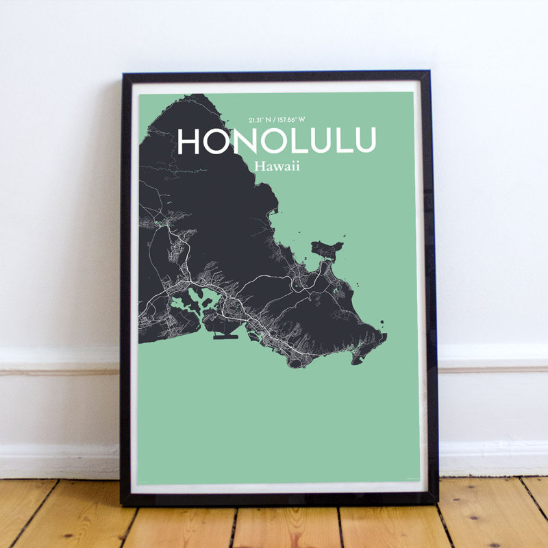 Honolulu City Map 1 Piece Wall Art, 91.4cm H x 61cm W x 0.13cm D