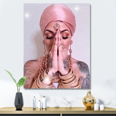 «Namaste Mudra Retro Pink Glam Woman I», reproduction sur toile