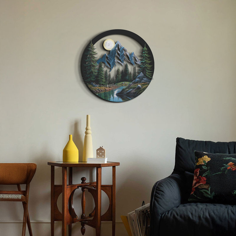 Art mural paysage de pin en métal 3D
