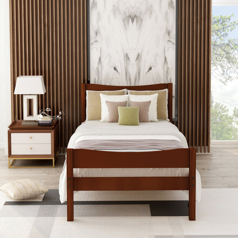 [Not Allowed To Sell To Walmart]Twin Size  Wood Platform Bed With Headboard And Wooden Slat Support