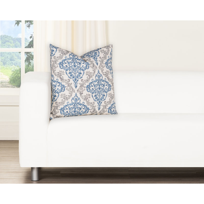 Coussin 100% coton Magnolia Home Fashions, Polyester, H 20 po x l 20 po, Damas bleu 1