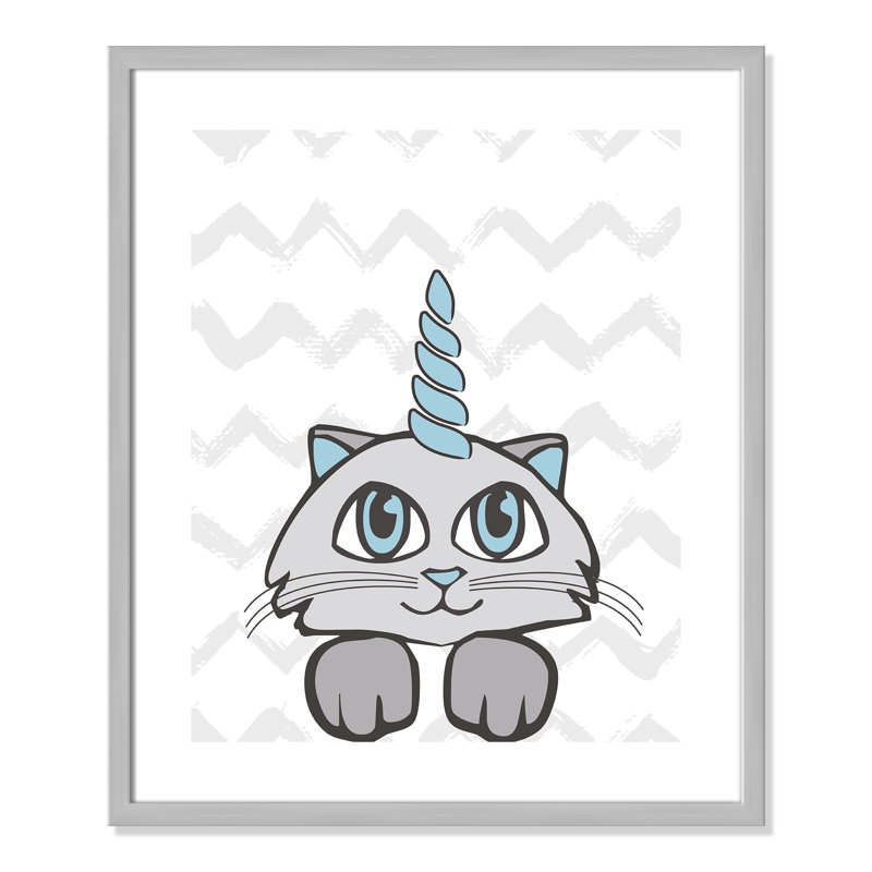 Caticorn II, art encadré, H 24,5 po x l 20,5 po x P 1,18 po, Cadre argenté