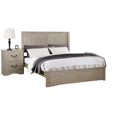 Queen Size Rustic Bed With Antique Silver Two Panel Headboard, Pine And Birch Veneer Furnishing Selection Style Headboard In Silver, Plywood Material