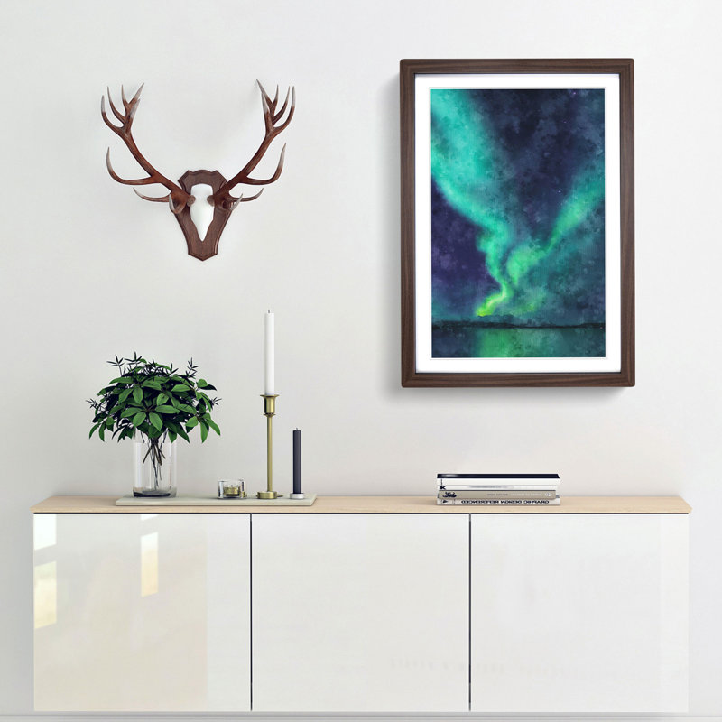 The Northern Lights in Abisko Sweden - Picture Frame Painting Print, Walnut Framed, 87cm H x 62cm W x 2cm D