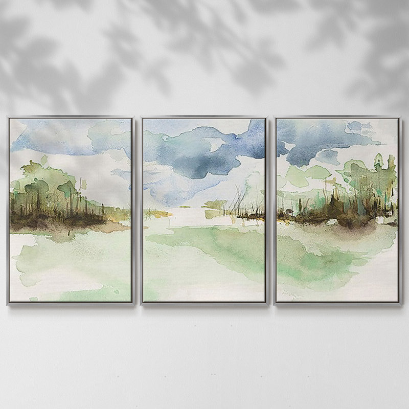 Brush Thickets II - Toile encadrée multi-pièces, H 36 po x l 75 po, Encadrement argenté