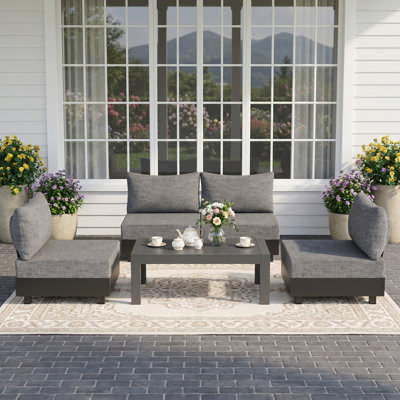 Modular 5-Piece Outdoor Patio Set, All-Aluminum Patio Furniture Sets with 6" Thicken Cushions, Weather-Resistant Patio Conversation Sets for Backyard, Deck, Garden