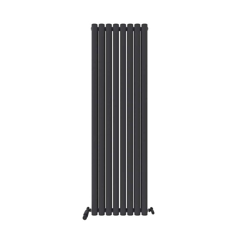iBathUK Princia Vertical Double Oval Panel Radiator Angled Valve, 1600cm H x 480cm W x 79cm D, Grey