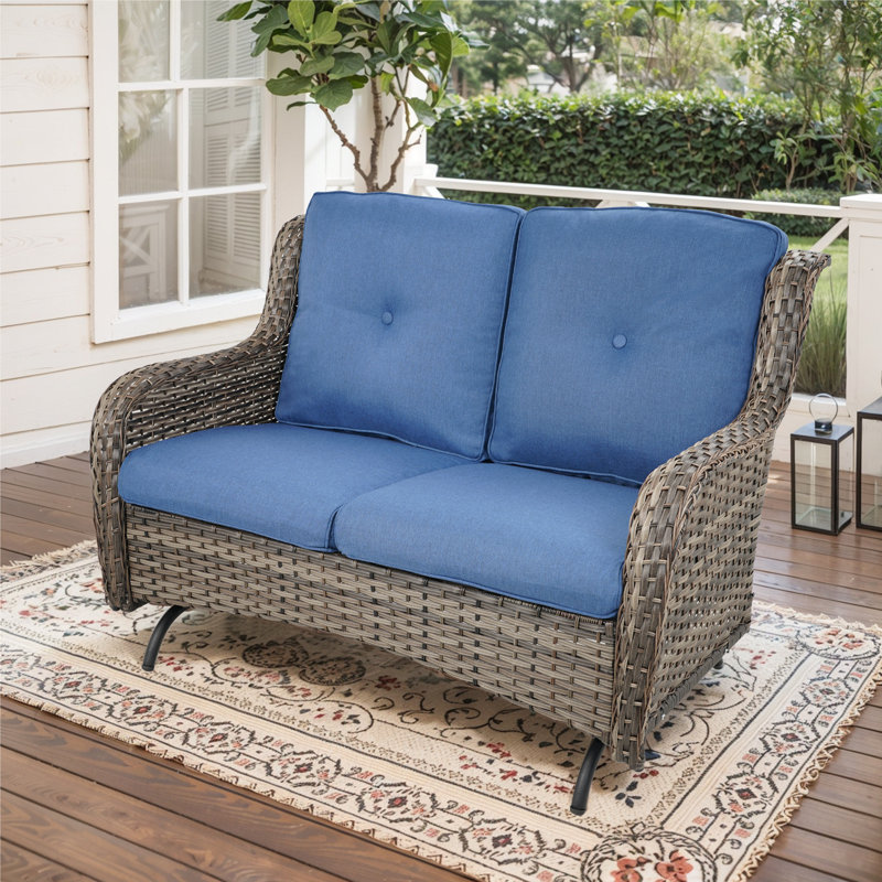 Schutt 51.18'' Wide Straight Loveseat with Cushions, Blue, Gray