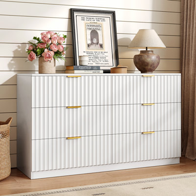 Fluted 6 Drawer Dresser for Bedroom, Farmhouse Storage Cabinet For Living Room, Hallway, Entryway