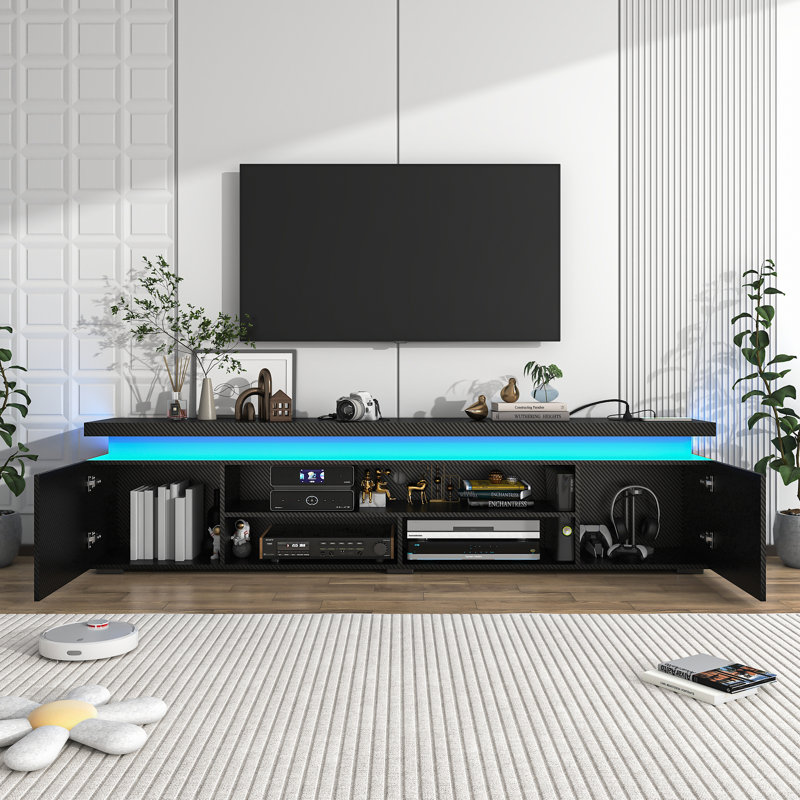 83" TV Stand/Media Console For Tvs Up To 95" With Power Outlets, USB Ports And LED Light Strips