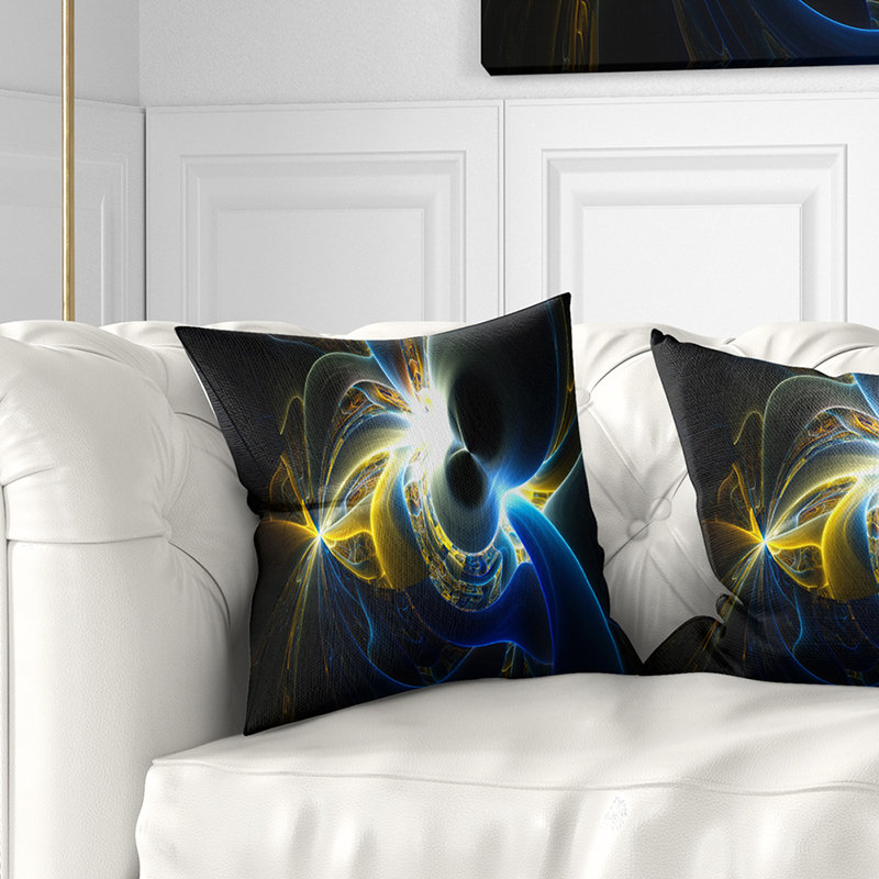 Plasma brillant - coussin abstrait imprimé, 16 po x 1 po, Coussin décoratif, Bleu / Jaune