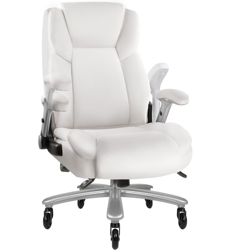 Big and Tall Office Chair with Flip-up & Adjustable Arms, White