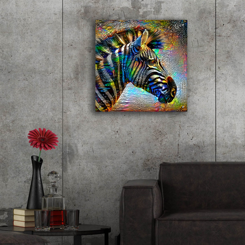 Art mural en verre épique «Zebra» par Pierre Gavidia, 24 po x 24 po, H 24 po x l 24 po