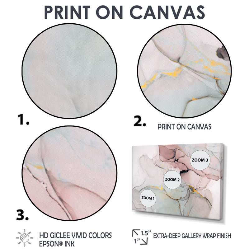 «Pink and Golden Marble Ripples II», impression sur toile, H 8 po x l 12 po, Toile tendue, Sans cadre