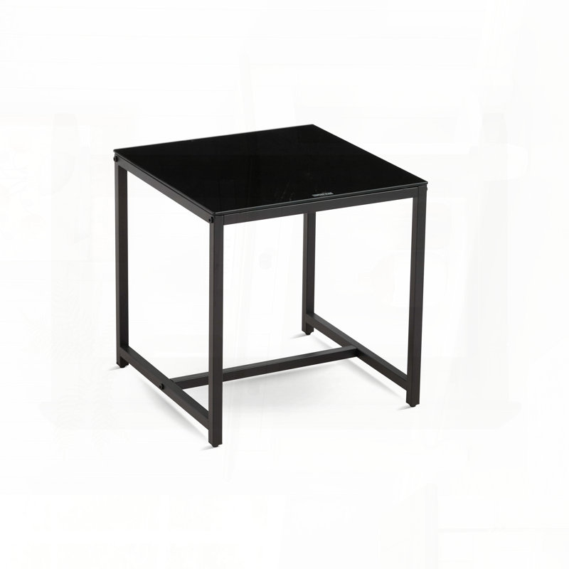 Black Glass Night Stand with Metal Legs – MDF Side Table