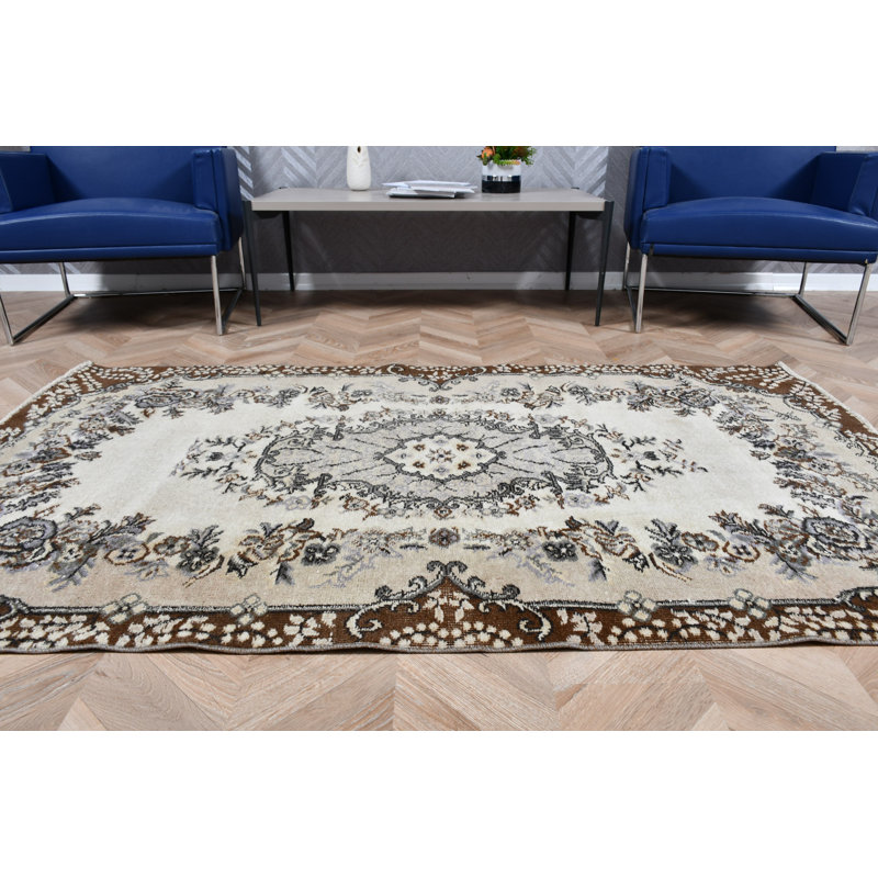 Tapis turc antique antique idéal pour les salons et les chambres à coucher avec un design Oushak complexe