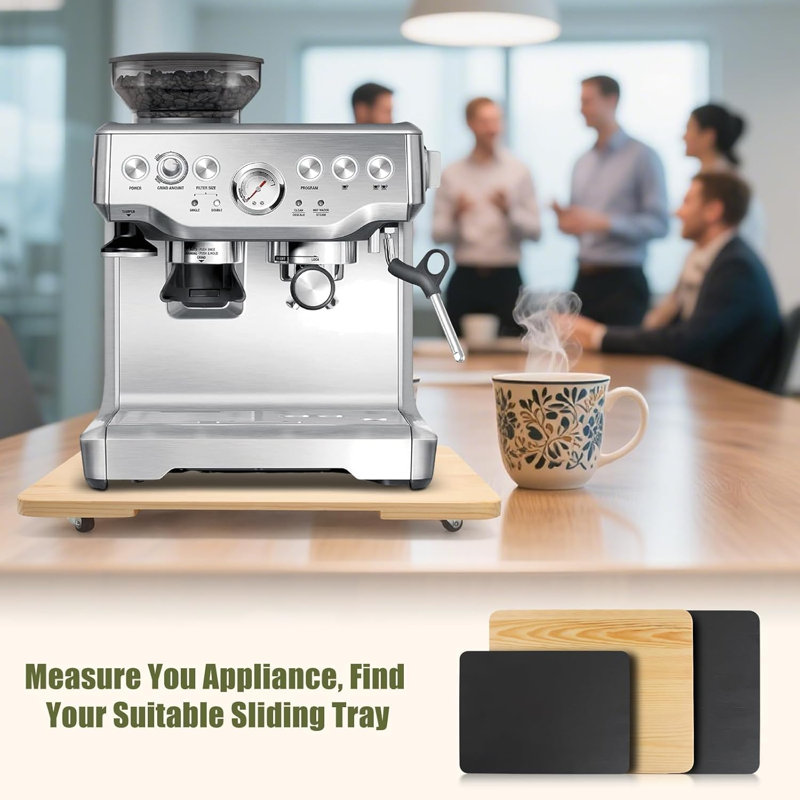 Plateau à roulettes 360 ° pour cafetière, plateau coulissant pour appareil de comptoir avec roulettes en caoutchouc (naturel)