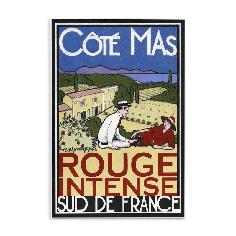 Art antique, affiche de vin rouge, par Jean-Pierre Got, H 15 po x l 10 po