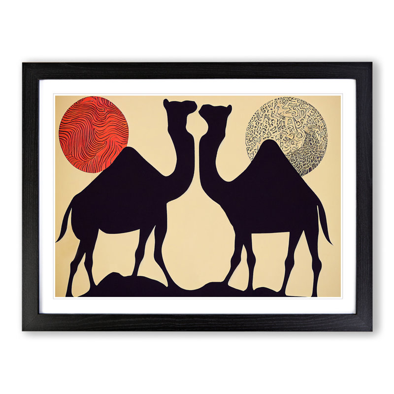 XH1022-9010X The Two Camels - Single Picture Frame Print, Black, 46cm H x 64cm W x 2cm D