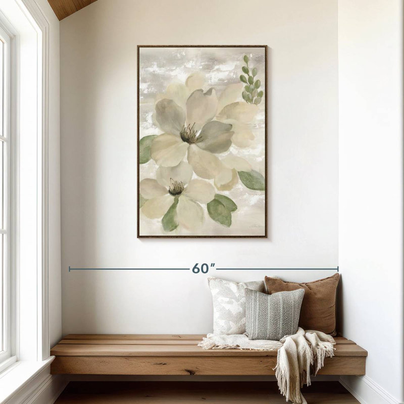 Blanc sur blanc sauge florale, 29" x 43", Floating Frame Walnut
