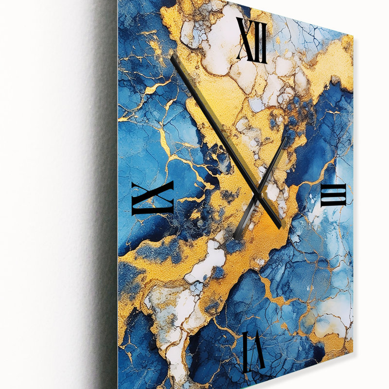 Horloge murale moderne bleu et or avec nuages IV, Petit