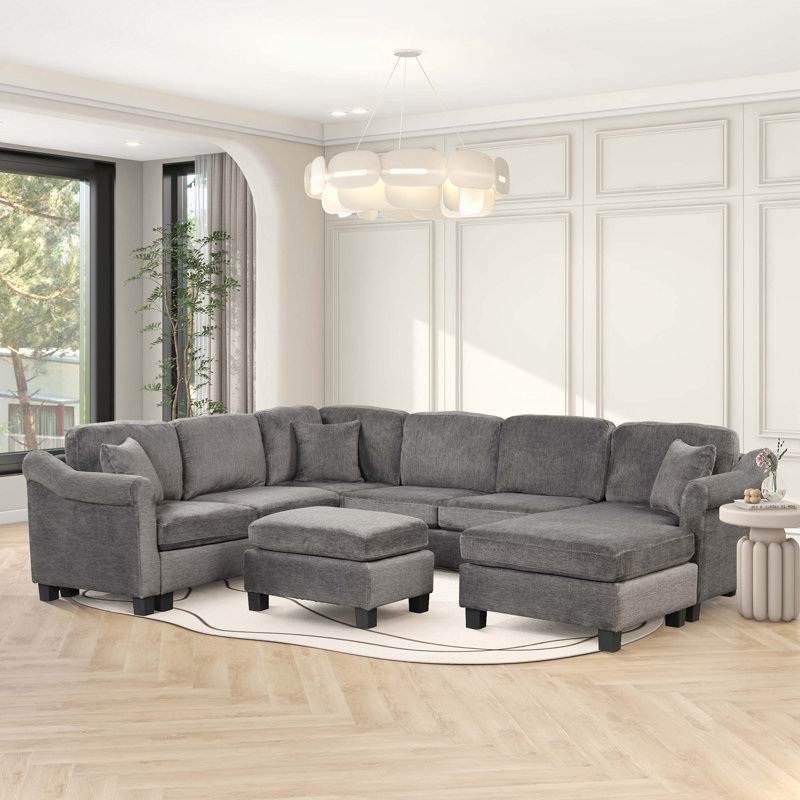 Canapé modulaire confortable 4 pièces en velours, Velours gris foncé