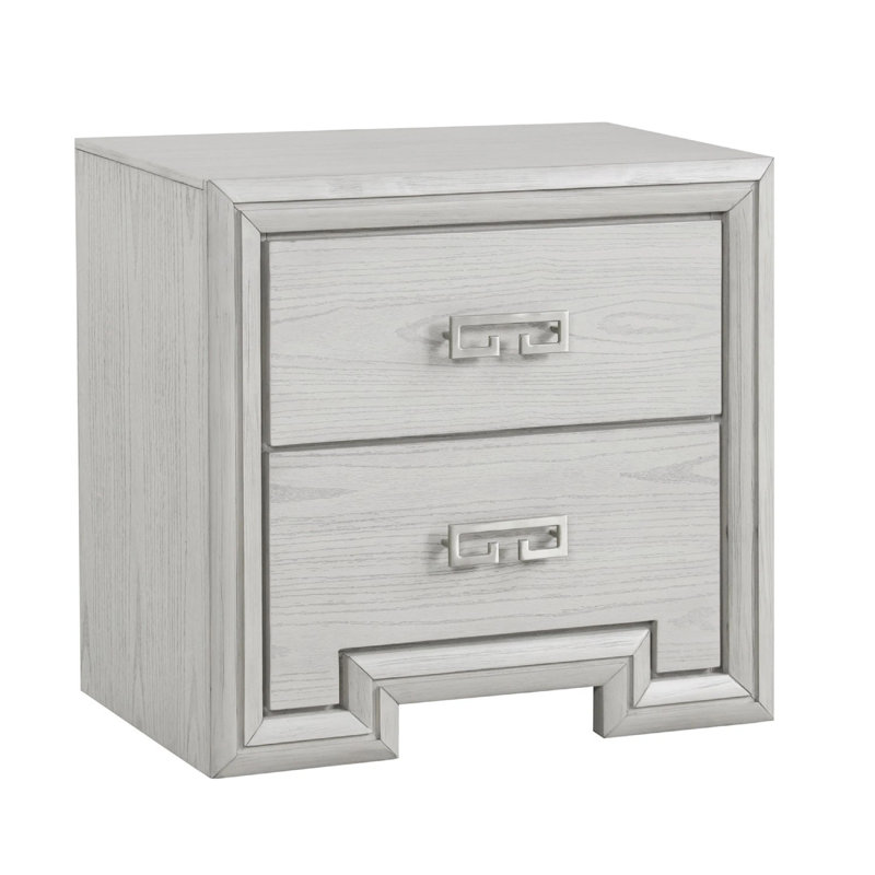 Ensemble de chambre à coucher pour très grand lit 2 pièces, blanc rustique, blanc, bois de nickel, table de chevet