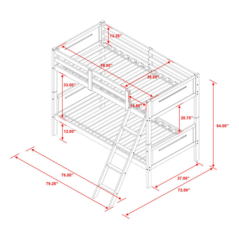 Littleton Bunk Bed with Built-in Ladder, Twin Over Twin, Espresso