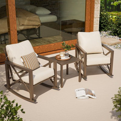 Metal Outdoor Rocking Chairs With Cushions (Set Of 2)