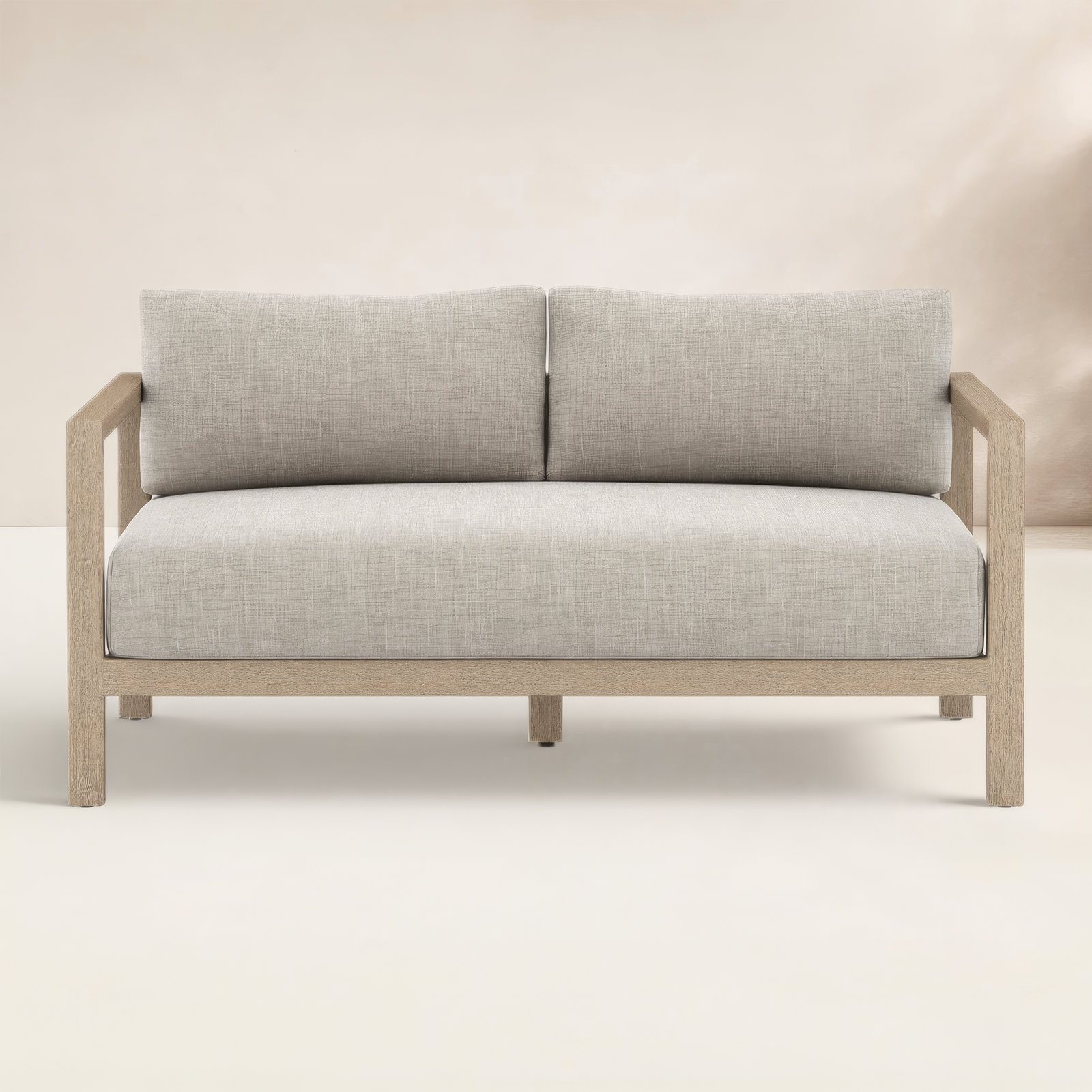 Cavani 59.75'' Wide Teak Loveseat with Cushions, Washed Brown, Stone Gray
