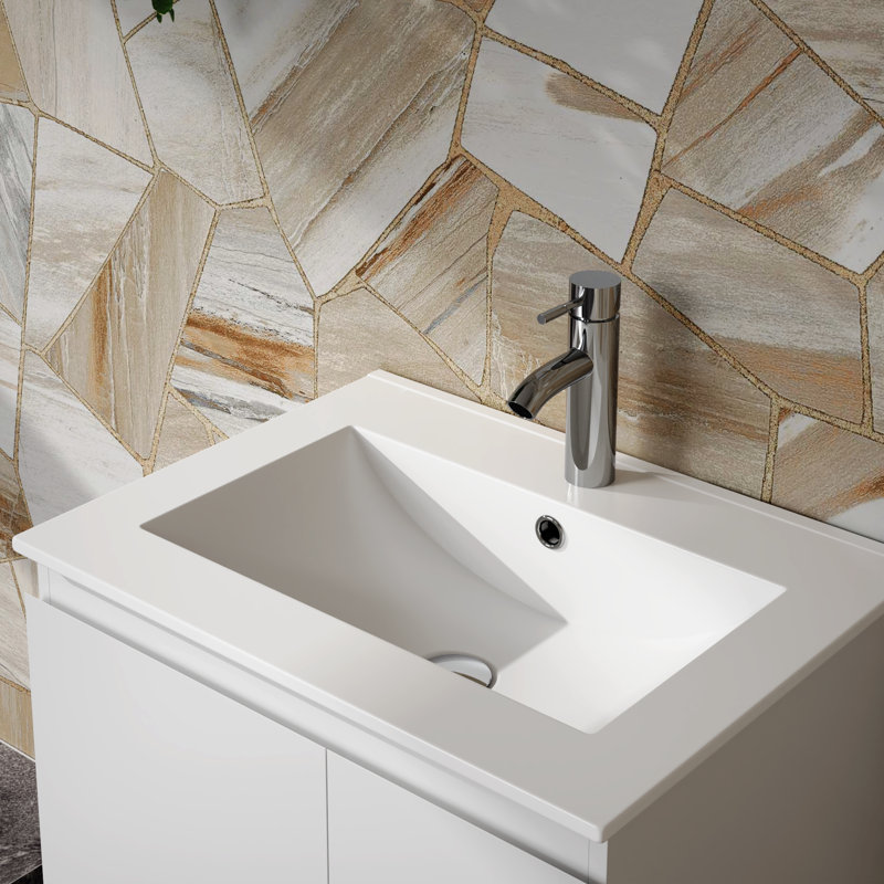 Lavabo encastré en céramique 24 po pour armoires de salle de bain, blanc | Idée cadeau