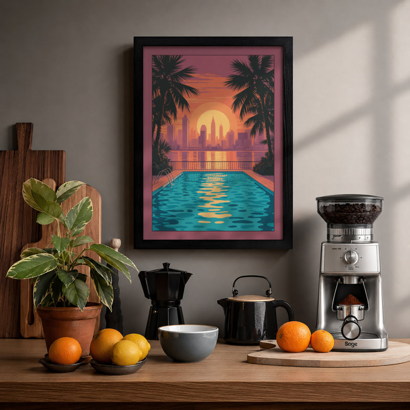 Sunset Paradise Tropical - Print, Black, A3 - 42.0 x 29.7 cm