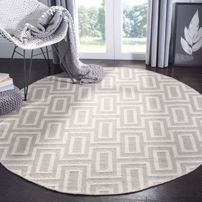 Rodgers Hand Woven Flat Weave Wool/Cotton Geometric Rug in Ivory/Gray