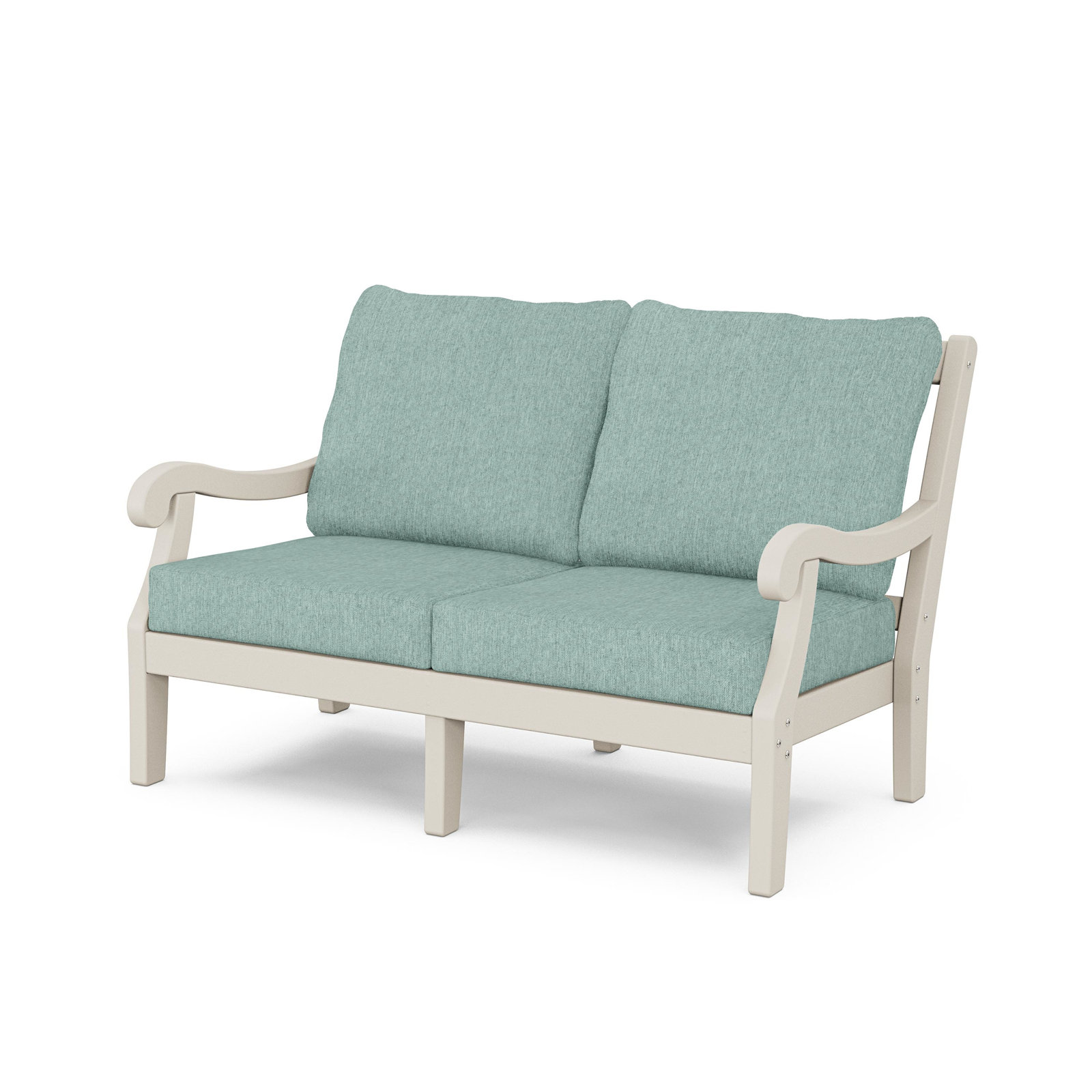 POLYWOOD® Verlyn 4-Person Patio Seating Group, Glacier Spa Cushion/Sand Frame