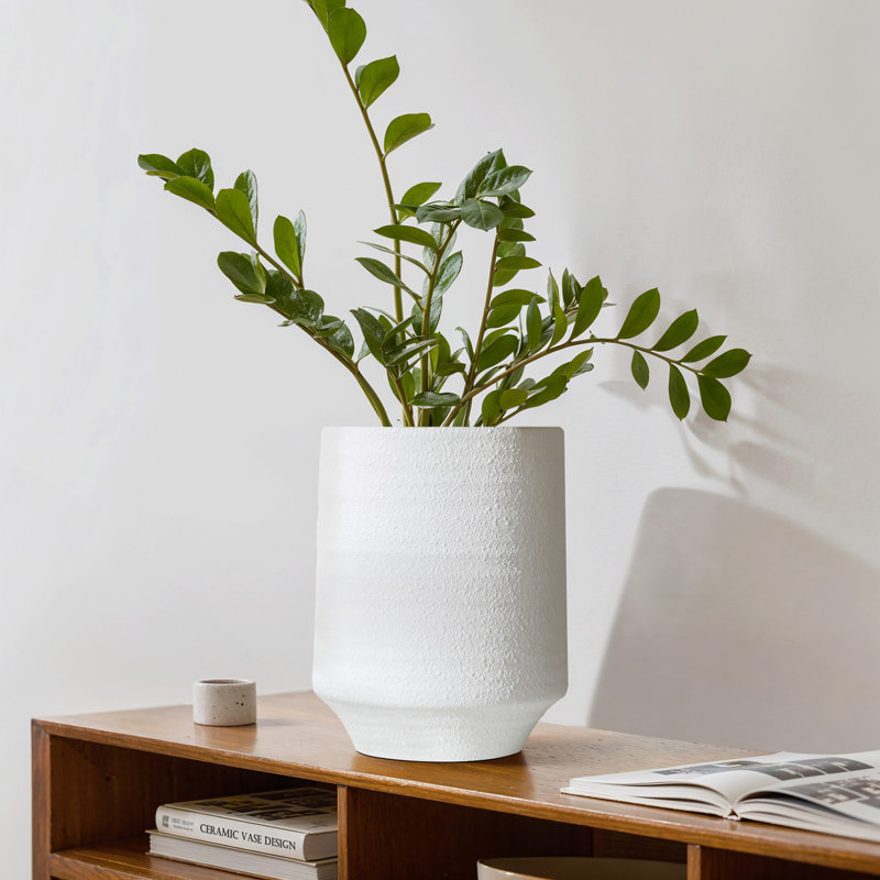 12'' H Minimalist Cylinder Vase, Textured Cylindrical Decorative Vase