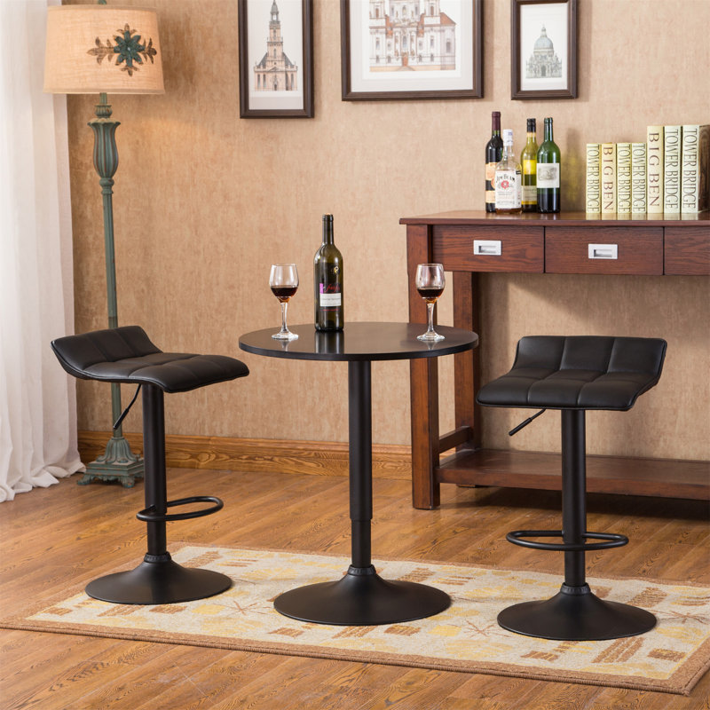 Table de bar à hauteur réglable avec tabourets pivotants en cuir, H 36 po x l 24 po x P 24 po, Noir