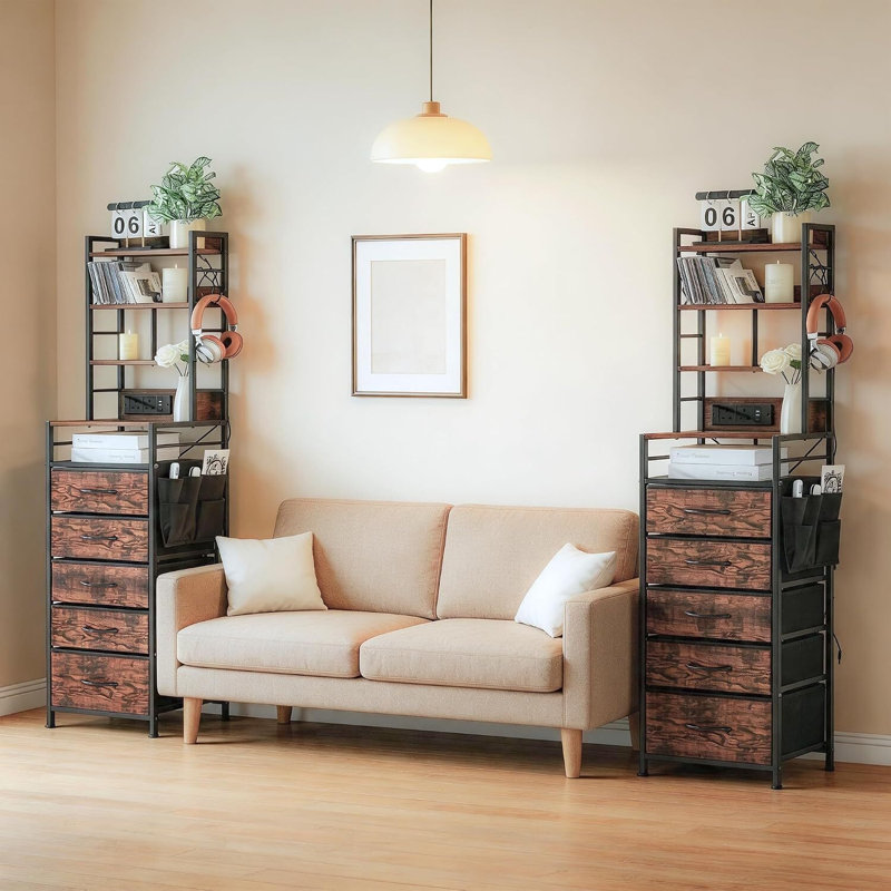 38 cm W Bedside Table, Brown Set of 2