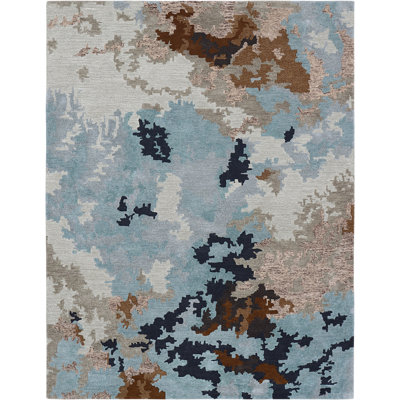Jamerius Handmade Blue/Multicolor Abstract Wool and Viscose Area Rug