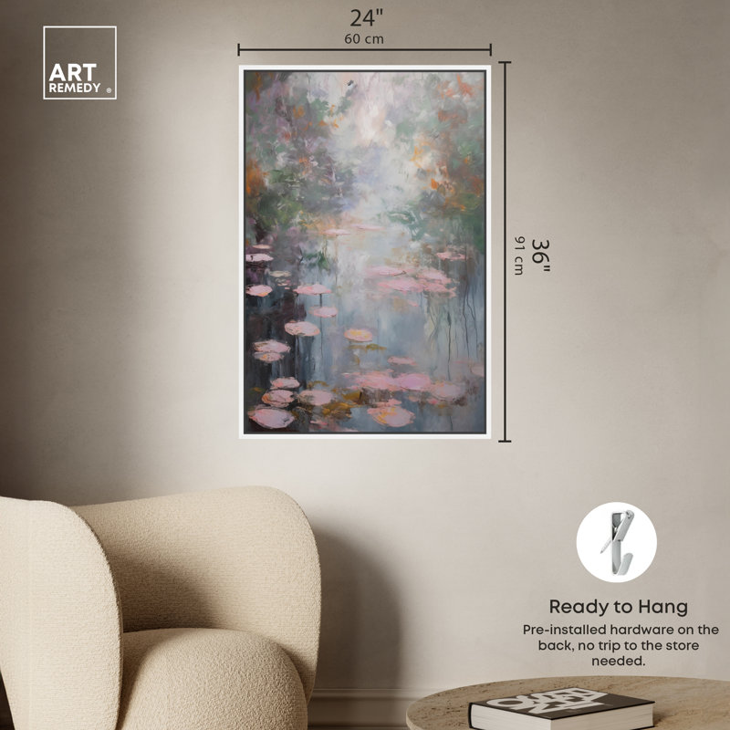 Art Remedy Pink Impressionisty Lilypads encadré Impressionism 49615, Cadre blanc, H 37 po x l 25 po