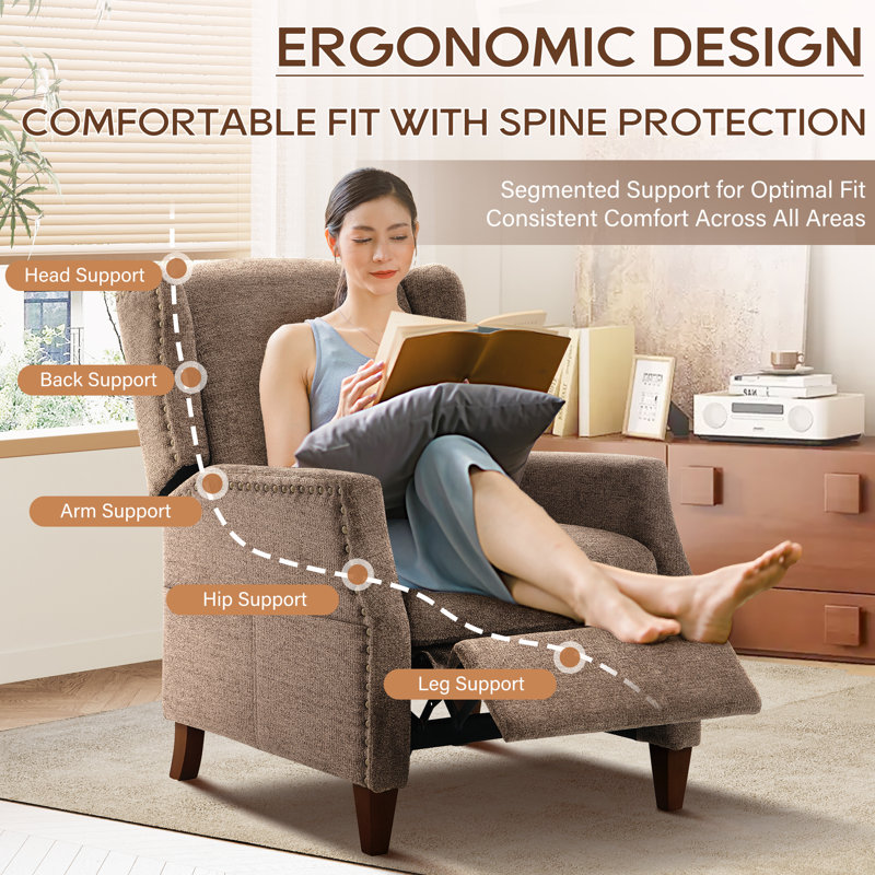 Kars Upholstered Fabric Recliner, Light Brown Chenille