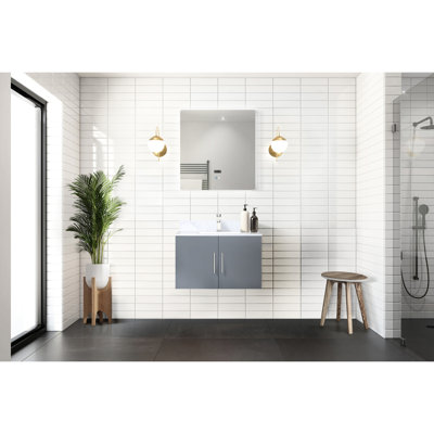 Gris foncé foncé 30 po Meuble-lavabo de salle de bain avec miroir à DEL - Espace de rangement volumineux entièrement assemblé