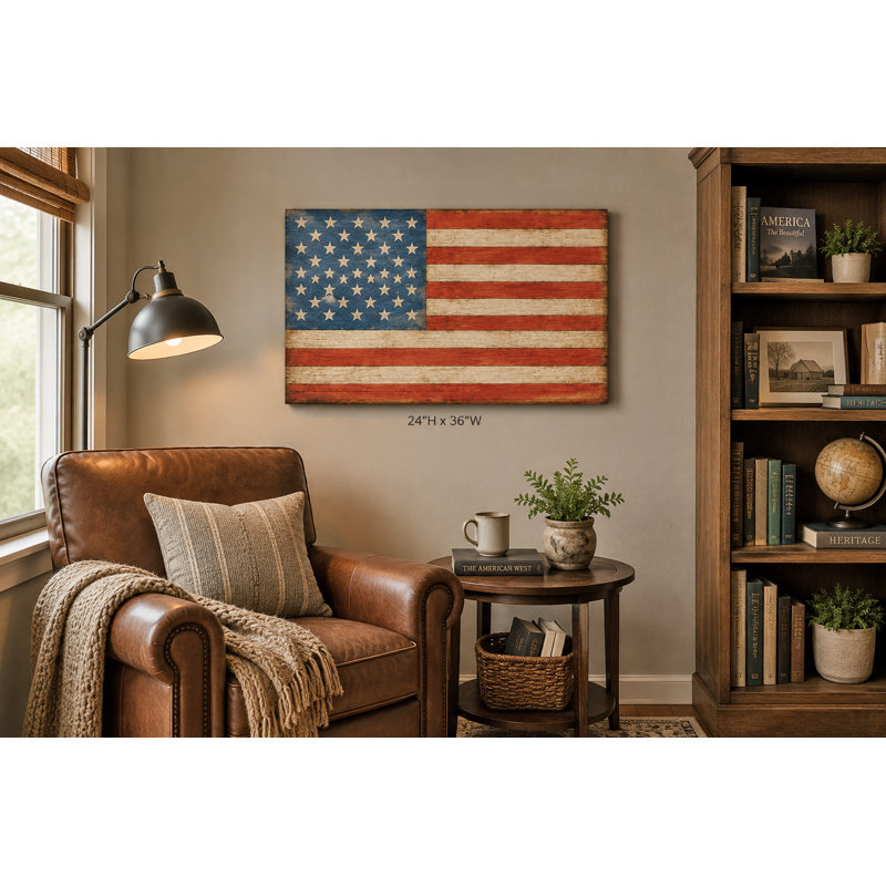 Art sur toile rétro, drapeau américain rétro, L 36 po x H 24 po x P 1,5 po