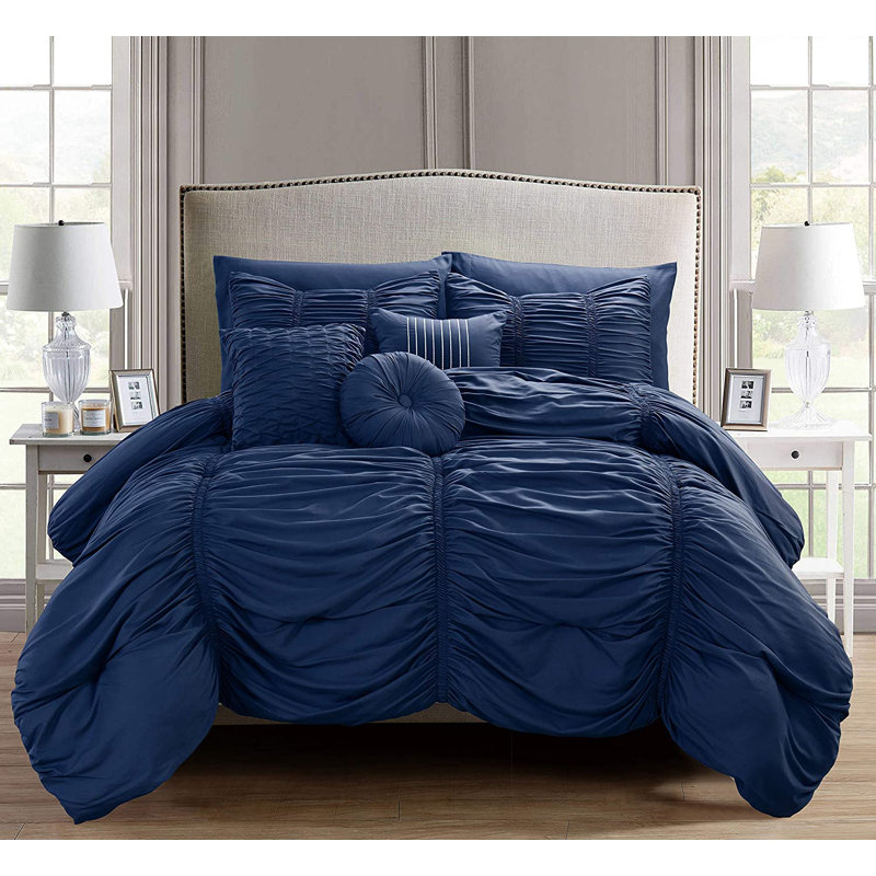 Modern Comforter, Navy Blue , King Comforter + 10 King Pillowcases