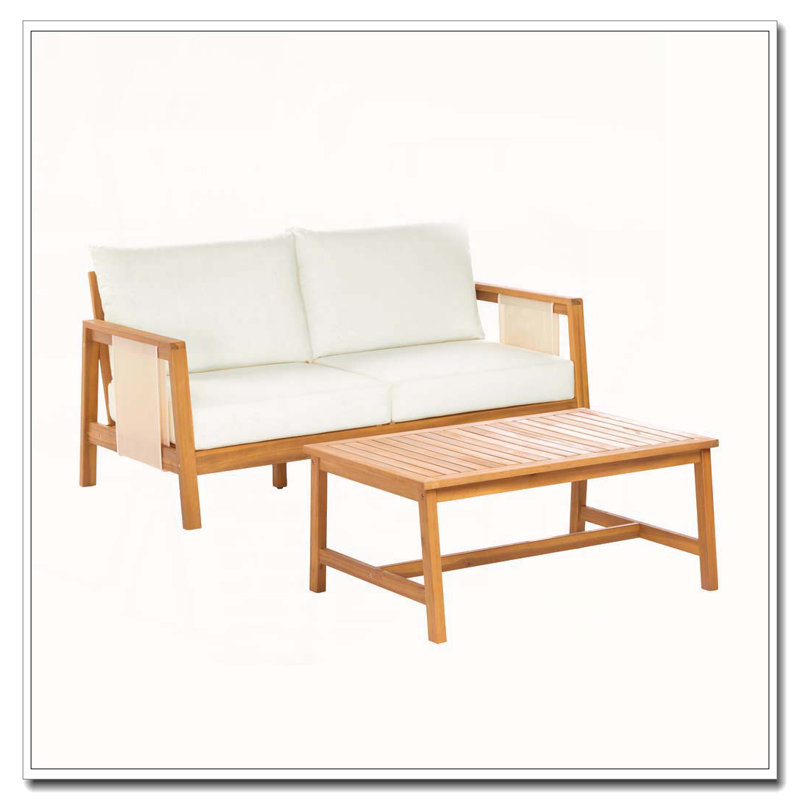 Ensemble de canapé 2 pièces avec causeuse d'extérieur et table basse, Teck