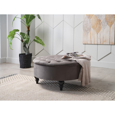 Suave 37" Wide Tufted Round Storage Ottoman, Gray