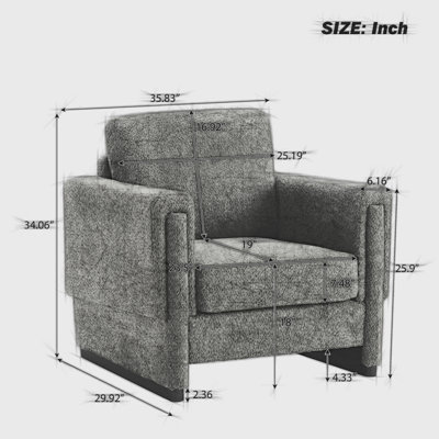 Upholstered Accent Armchair with Solid Wood Armrests, Boucle Fabric Square Arm Club Chair with Thick Cushion, Modern Sled Base Side Chair for Living R