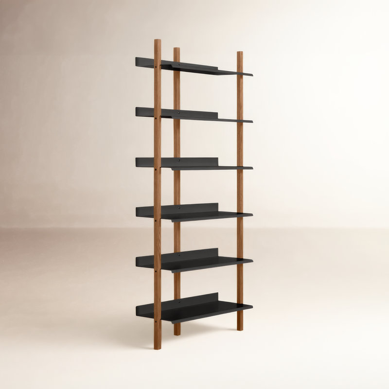 Browser Solid Wood Bookcase, Walnut/Oblivion, (6 Shelves) 82" H x 38" W x 17" D