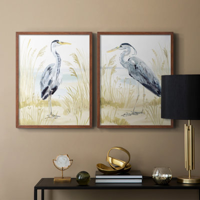 «Heron on the Coast I», reproduction encadrée de qualité supérieure - prête à être accrochée - aucun clou requis - aucun clou requis