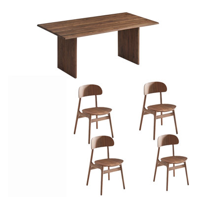 ensemble de table et chaises longues en noyer